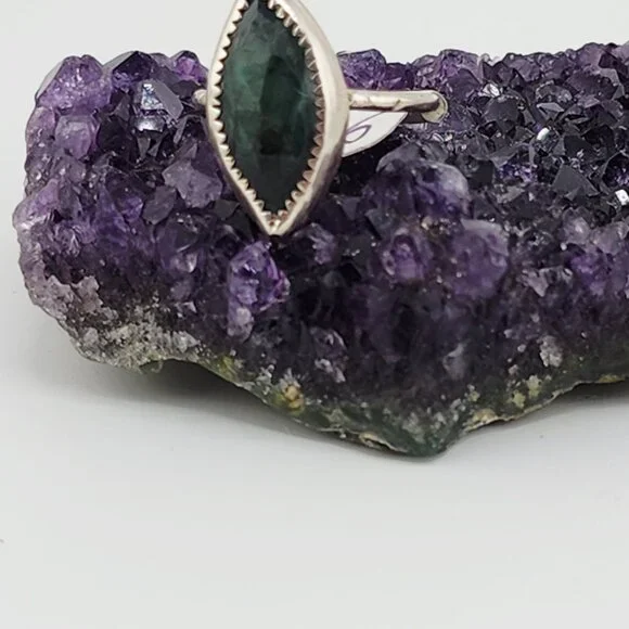 EMERALD HANDMADE RING rose-cut genuine gemstone in sterling silver size 6 - Picture 5 of 6